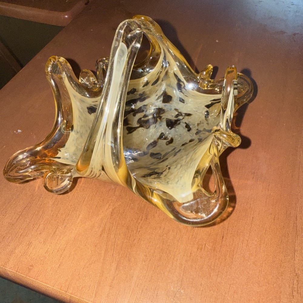 Vintage‎ Murano Blown Glass Tiger Style Print Basket Vetho Esquito Made In Italy - Picture 4 of 6
